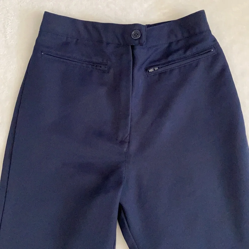 {VTG} Genuine School Uniform | Flat Front High Waist Wide Leg Pants Navy Blue 12